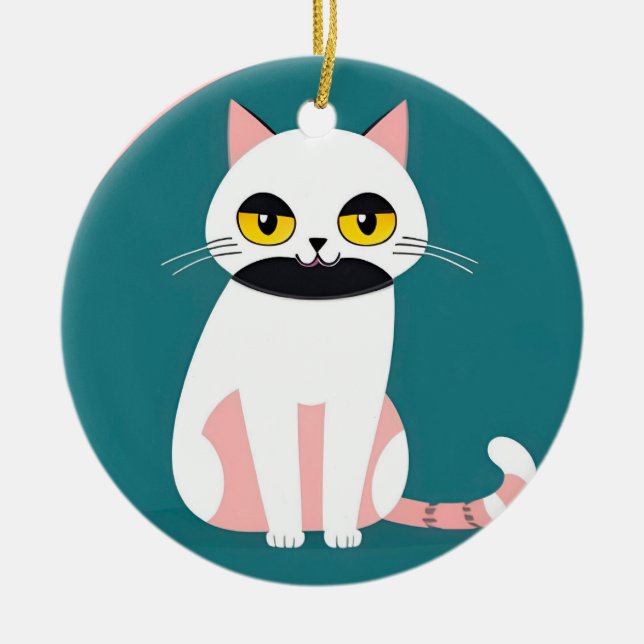 Cat With Bold Colours and a Cheerful Expression Ceramic Ornament (Front)