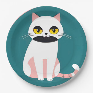 Cat With Bold Colours and a Cheerful Expression Paper Plate