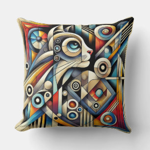 Cat with Bold Geometric Patterns and Colours Cushion