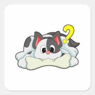 Cat with Bone Square Sticker