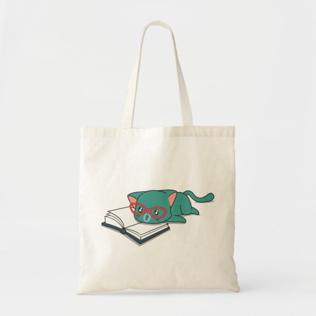 Cat With Book Design Tote Bags (Front)