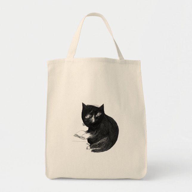 Cat with Book Tote Bag (Front)