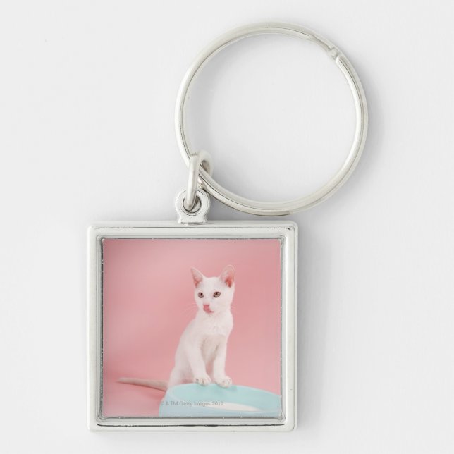 Cat with bowl of milk key ring (Front)