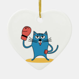 Cat with Boxing Gloves Ceramic Ornament