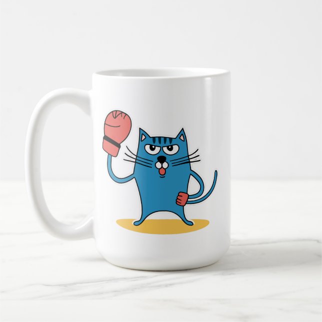 Cat with Boxing Gloves Coffee Mug (Left)