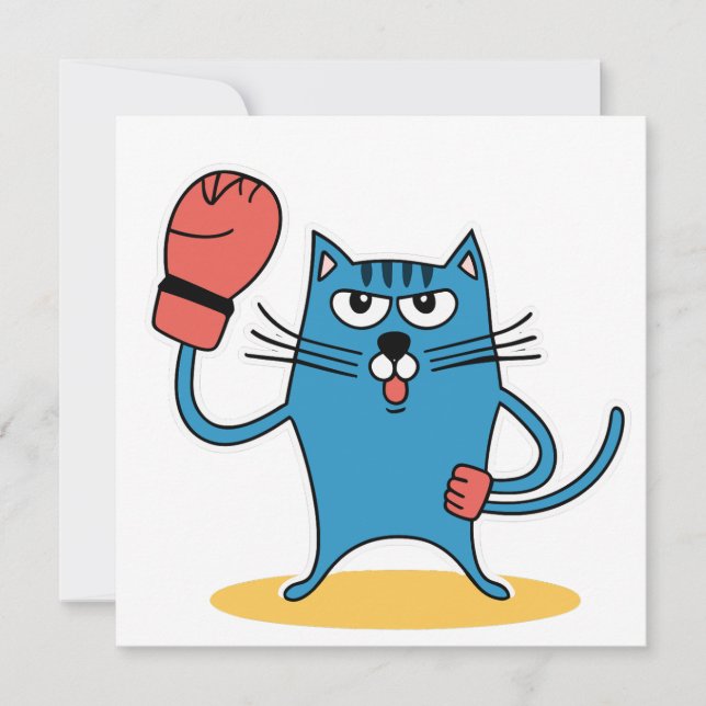 Cat with Boxing Gloves Invitation (Front)