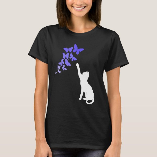 Cat with Butterflies Beautiful Butterfly T-Shirt (Front)