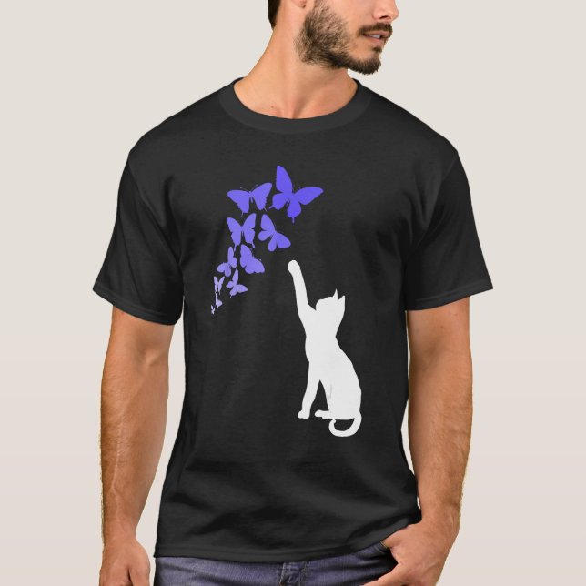 Cat with Butterflies Beautiful Butterfly T-Shirt (Front)