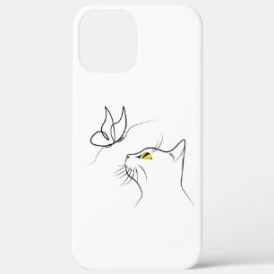 Cat With Butterfly Abstract Minimalistic Lineart iPhone 12 Pro Max Case