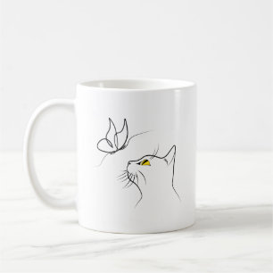 Cat With Butterfly Abstract Minimalistic Lineart Coffee Mug