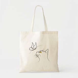 Cat With Butterfly Abstract Minimalistic Lineart Tote Bag
