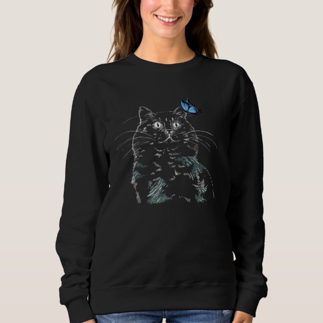 Cat With Butterfly Black Cat Butterfly  1 Sweatshirt (Front)