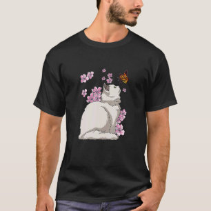 Cat With Butterfly Japanese Sakura Cherry Blossom T-Shirt