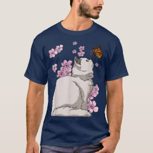 Cat With Butterfly Japanese Sakura Cherry Blossom T-Shirt