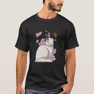 Cat With Butterfly Japanese Sakura Cherry Blossom T-Shirt
