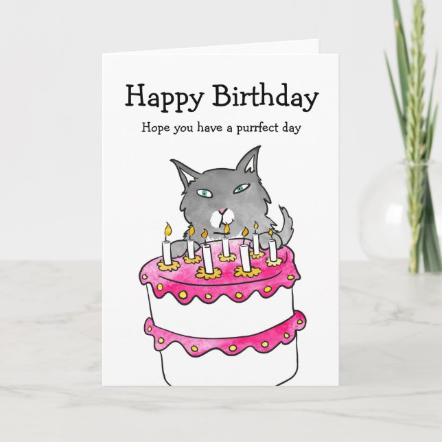 Cat with cake birthday card (Front)