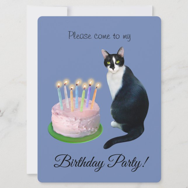 Cat with Cake Birthday Party Invitation (Front)
