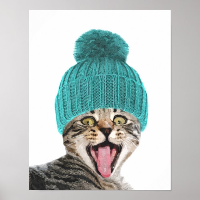 Cat with cap cute animal portrait poster (Front)