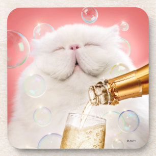 Cat With Champagne Coaster