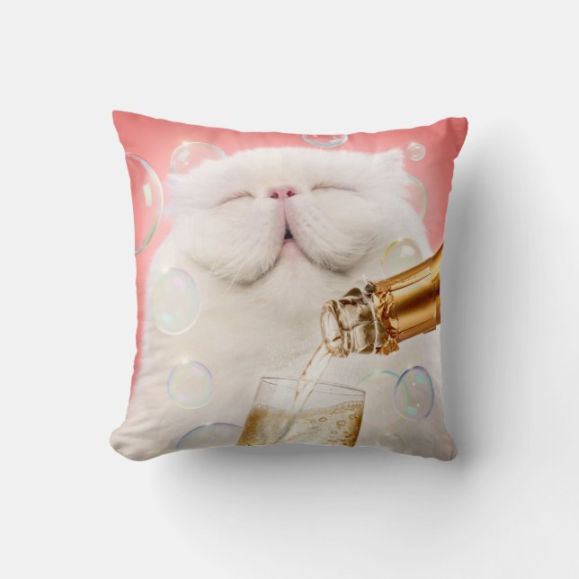 Cat With Champagne Cushion (Front)