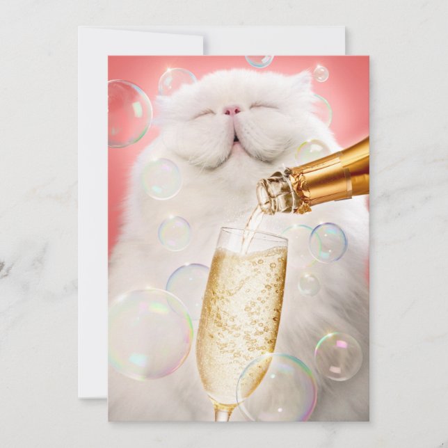Cat With Champagne Invitation (Front)