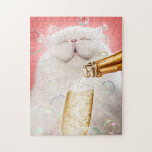 Cat With Champagne Jigsaw Puzzle