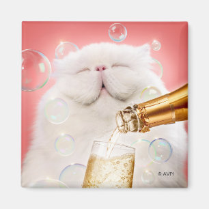Cat With Champagne Magnet
