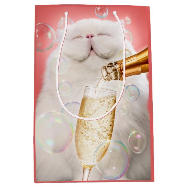 Cat With Champagne Medium Gift Bag (Front)