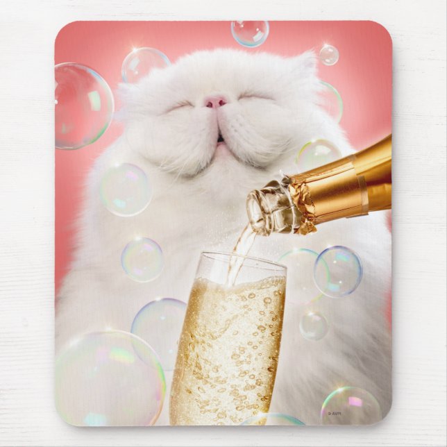 Cat With Champagne Mouse Pad (Front)