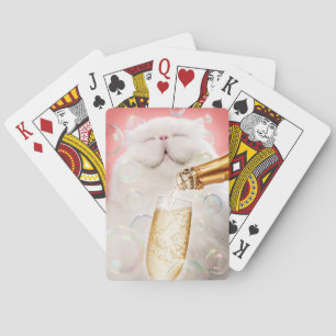 Cat With Champagne Playing Cards