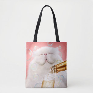 Cat With Champagne Tote Bag