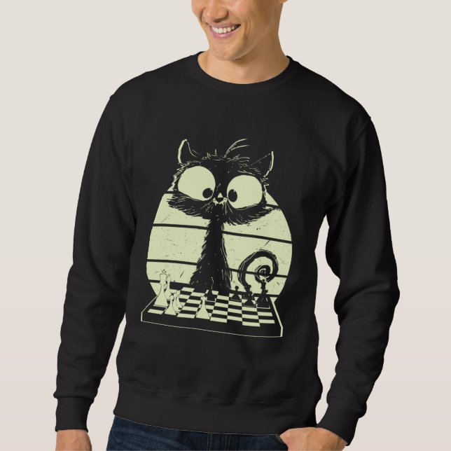 Cat With Chessboard Cat Playing Chess Chess Player Sweatshirt (Front)