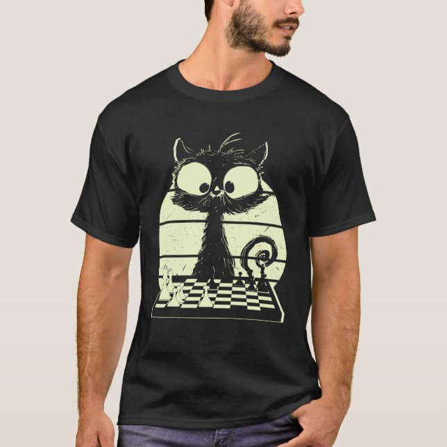 Cat With Chessboard Cat Playing Chess Chess Player T-Shirt (Front)