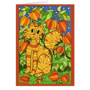 Cat with Chinese Lantern Plant