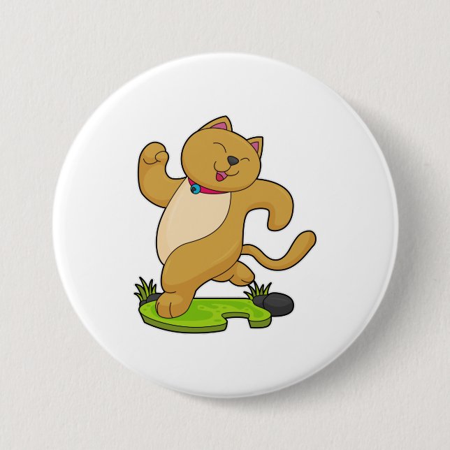 Cat with Choker at Running 7.5 Cm Round Badge (Front)