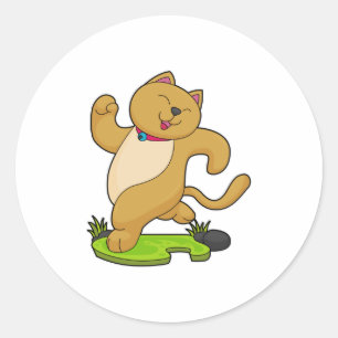 Cat with Choker at Running Classic Round Sticker