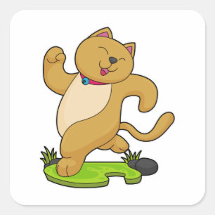 Cat with Choker at Running Square Sticker