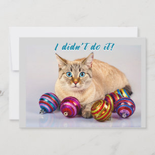 Cat with Christmas Balls Two Sided Christmas Card