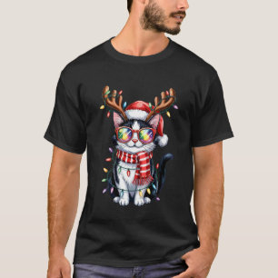 Cat with Christmas Lights Cat Mum Dad Xmas Pyjamas T-Shirt