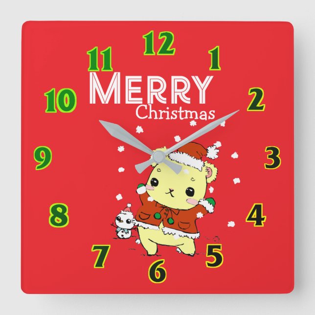 Cat with Christmas  Square Wall Clock (Front)