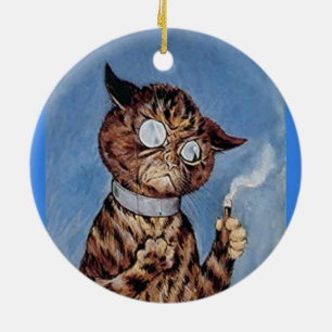 CAT WITH CIGAR LOUIS WAIN ART ORNAMENT