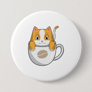 Cat with Coffee Cup 7.5 Cm Round Badge