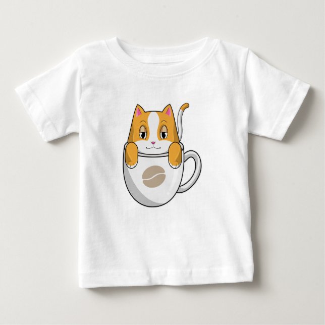 Cat with Coffee Cup Baby T-Shirt (Front)