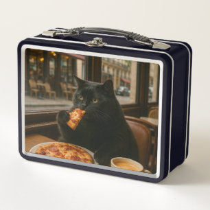 Cat with Coffee cup in Coffee shop Metal Lunch Box