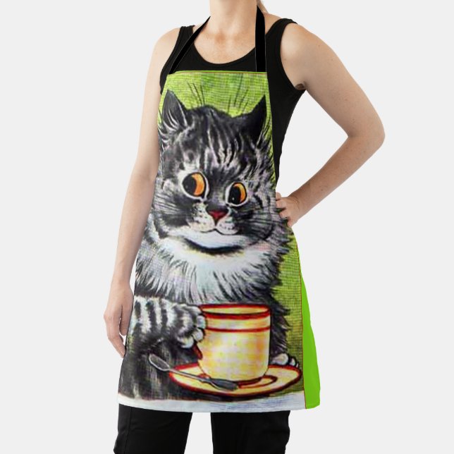 CAT WITH COFFEE LOUIS WAIN ART RETRO KITCHEN APRON (Insitu)