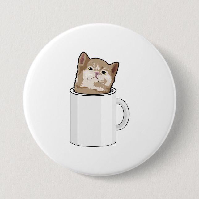 Cat with Coffee mug 7.5 Cm Round Badge (Front)