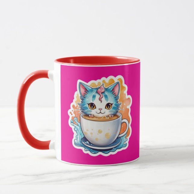 Cat with Coffee Mug-94678 Mug (Left)