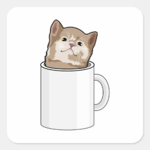Cat with Coffee mug Square Sticker