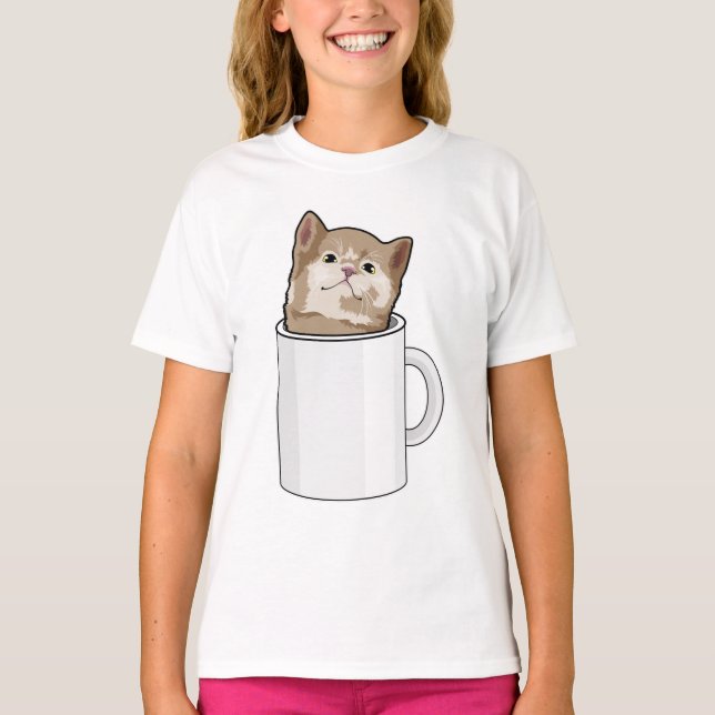 Cat with Coffee mug T-Shirt (Front)
