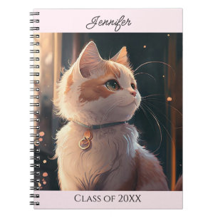 Cat with Collar Personalise Name Gift Notebook